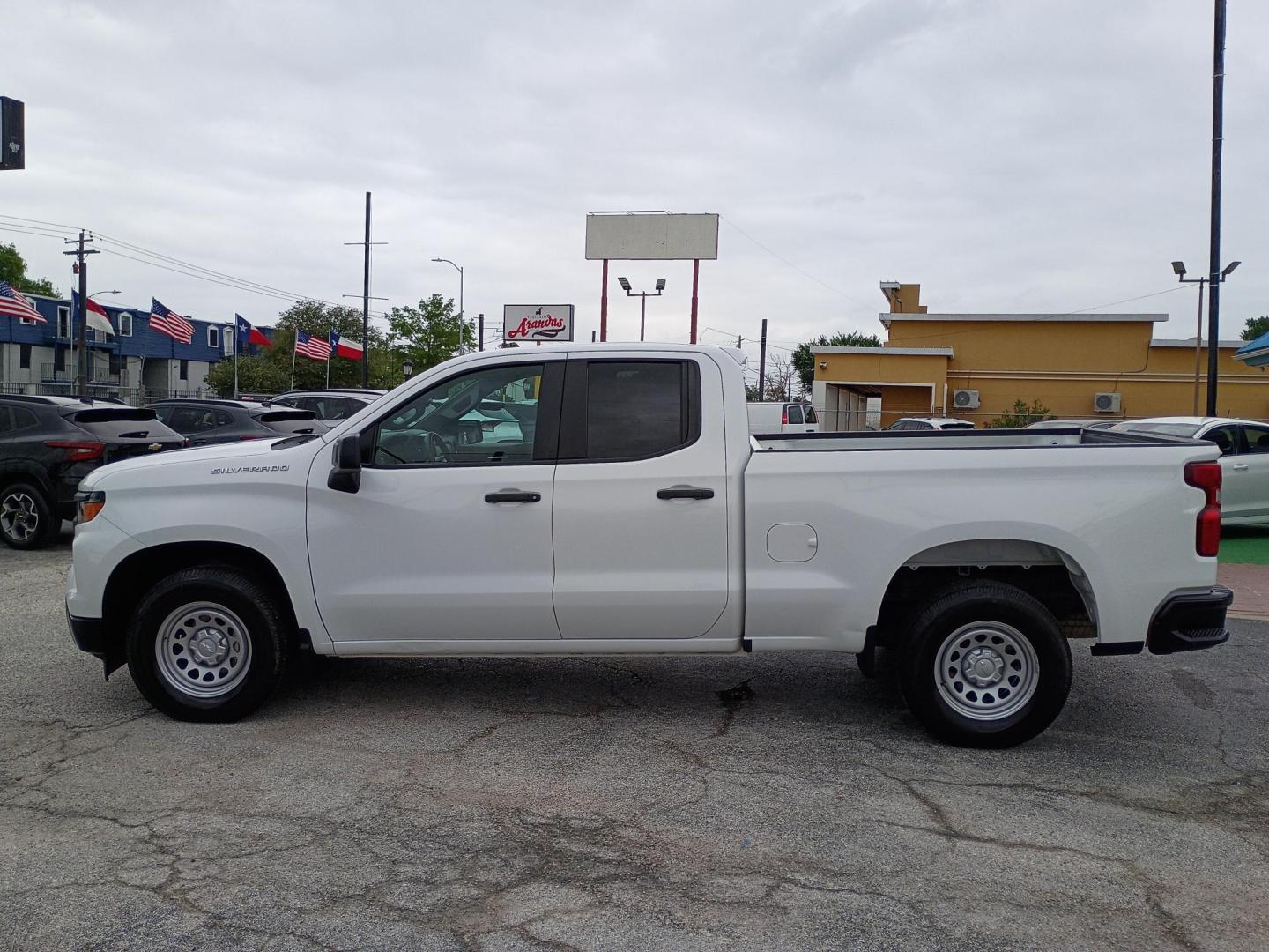 2023 White /Black Chevrolet Silverado 1500 Work Truck Double Cab 2WD (1GCRAAED7PZ) with an 5.3L V8 OHV 16V engine, 6A transmission, located at 1842 Wirt Road, Houston, TX, 77055, (713) 973-3903, 29.805330, -95.484787 - Photo#1