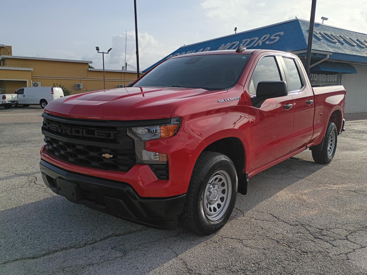 2023 Red Chevrolet Silverado 1500 Work Truck Double Cab 2WD (1GCRAAED5PZ) with an 5.3L V8 OHV 16V engine, 6A transmission, located at 1842 Wirt Road, Houston, TX, 77055, (713) 973-3903, 29.805330, -95.484787- Photo#0