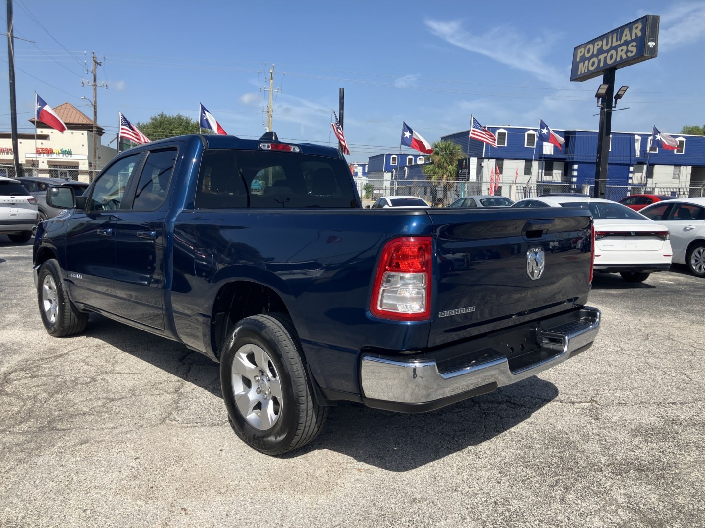 2022 BLUE /Gray RAM 1500 Big Horn Quad Cab 2WD (1C6RREBG4NN) with an 3.6L V6 DOHC 24V engine, 8A transmission, located at 1842 Wirt Road, Houston, TX, 77055, (713) 973-3903, 29.805330, -95.484787- Photo#2